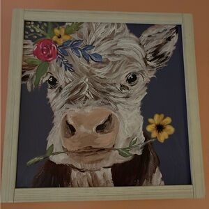 Charming Cow Wall Art with Floral Accents